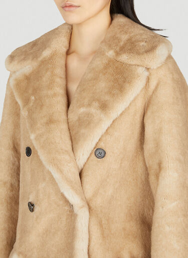 Saint Laurent Faux Fur Double Breasted Jacket Beige sla0251016