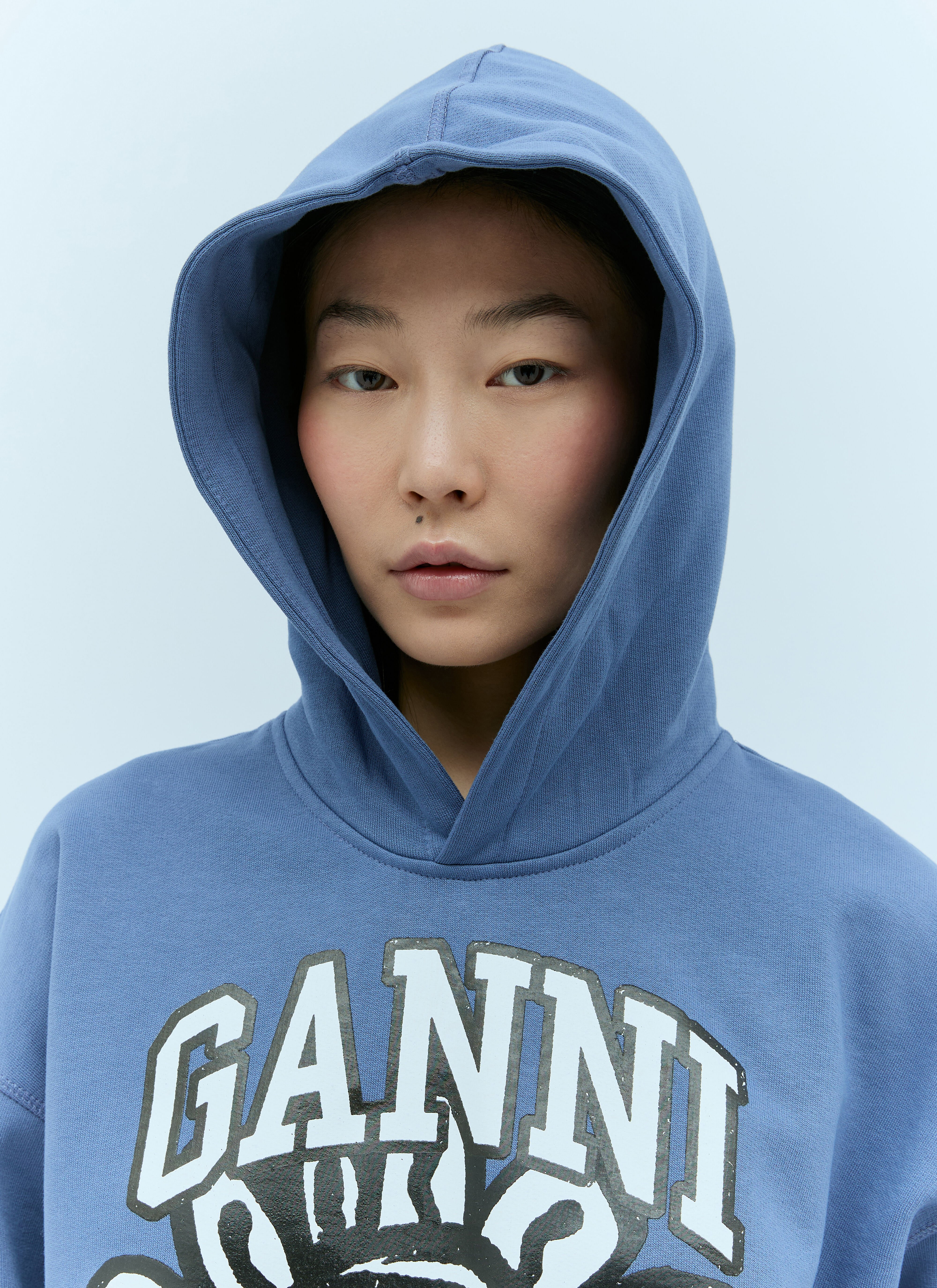 GANNI Women s Isoli Mega Flower Oversized Hooded Sweatshirt in Blue LN CC