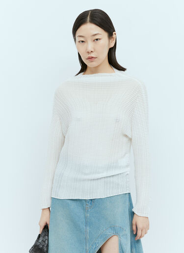 Issey Miyake Pleated Long Sleeve Top White ism0255016