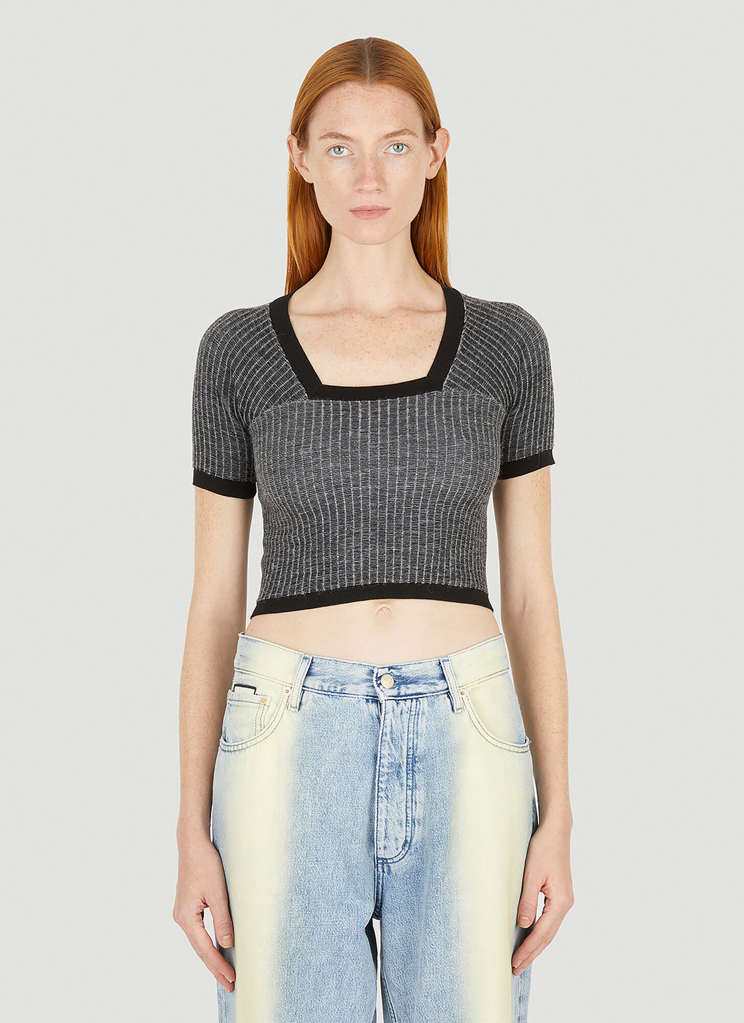 Shop Eckhaus Latta Amoretto Knit Top In Grey