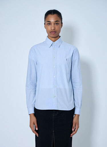 LN-CC® - Saint Laurent: Striped Cotton Poplin Shirt - Light Blue Saint Laurent Striped Cotton Poplin Shirt Light Blue sla0263026