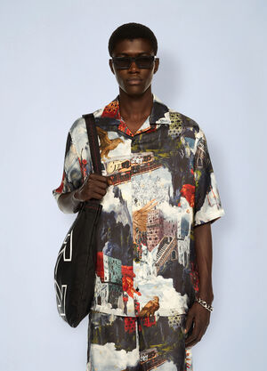 Off-White World Paint Viscose Bowling Shirt Blue ofw0162072