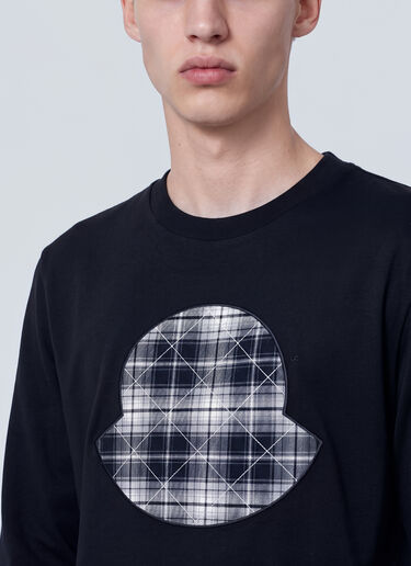 LN-CC® - Moncler: Check Panel Cotton Jersey T-Shirt - Black Moncler Check Panel Cotton Jersey T-Shirt Black mon0166056