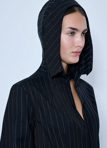 LN-CC® - Jean Paul Gaultier: Hooded Striped Shirt - Black Jean Paul Gaultier Hooded Striped Shirt Black jpg0266008