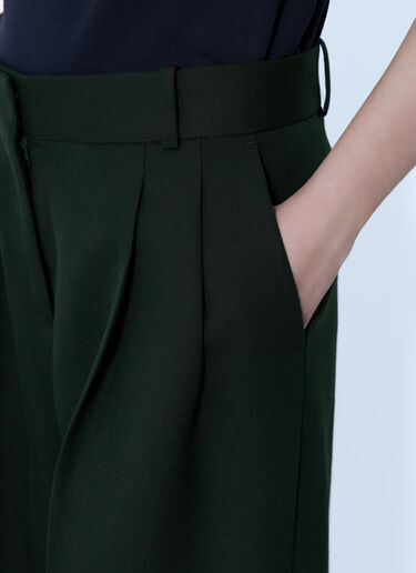 LN-CC® - GANNI: Single Wool Twill Oversized Pleated Pants - Green GANNI Single Wool Twill Oversized Pleated Pants Green gan0266004