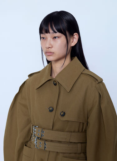 LN-CC® - GANNI: Workwear Canvas Short Peplum Jacket - Khaki GANNI Workwear Canvas Short Peplum Jacket Khaki gan0265016