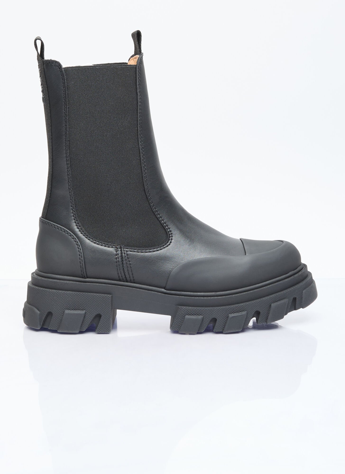 Shop Ganni Cleated Mid Chelsea Boots In Black