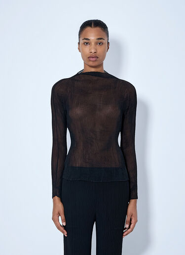 LN-CC® - Issey Miyake: Sheer Pleated Top - Black Issey Miyake Sheer Pleated Top Black ism0264010