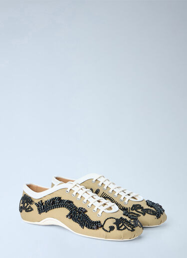 LN-CC® - Dries Van Noten: Embroidered Lace-Up Sneakers - Camel Dries Van Noten Embroidered Lace-Up Sneakers Camel dvn0264054