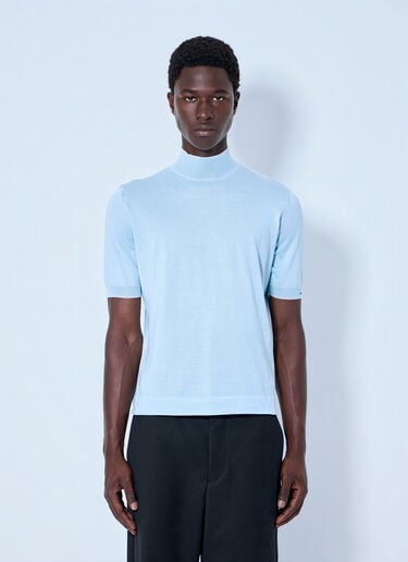 Prada Ribbed Turtleneck T-Shirt Blue pra0165002