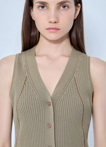 LN-CC® - Max Mara: Ribbed Knit Button-Down Vest - Beige Max Mara Ribbed Knit Button-Down Vest Beige max0265028