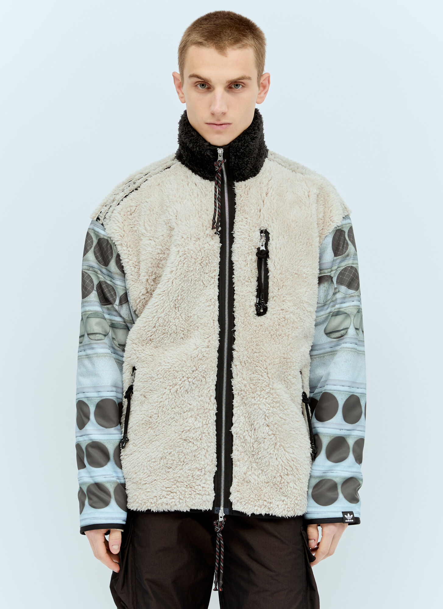 Shop Adidas X Song For The Mute Printed Sleeves Fleece Jacket In Beige