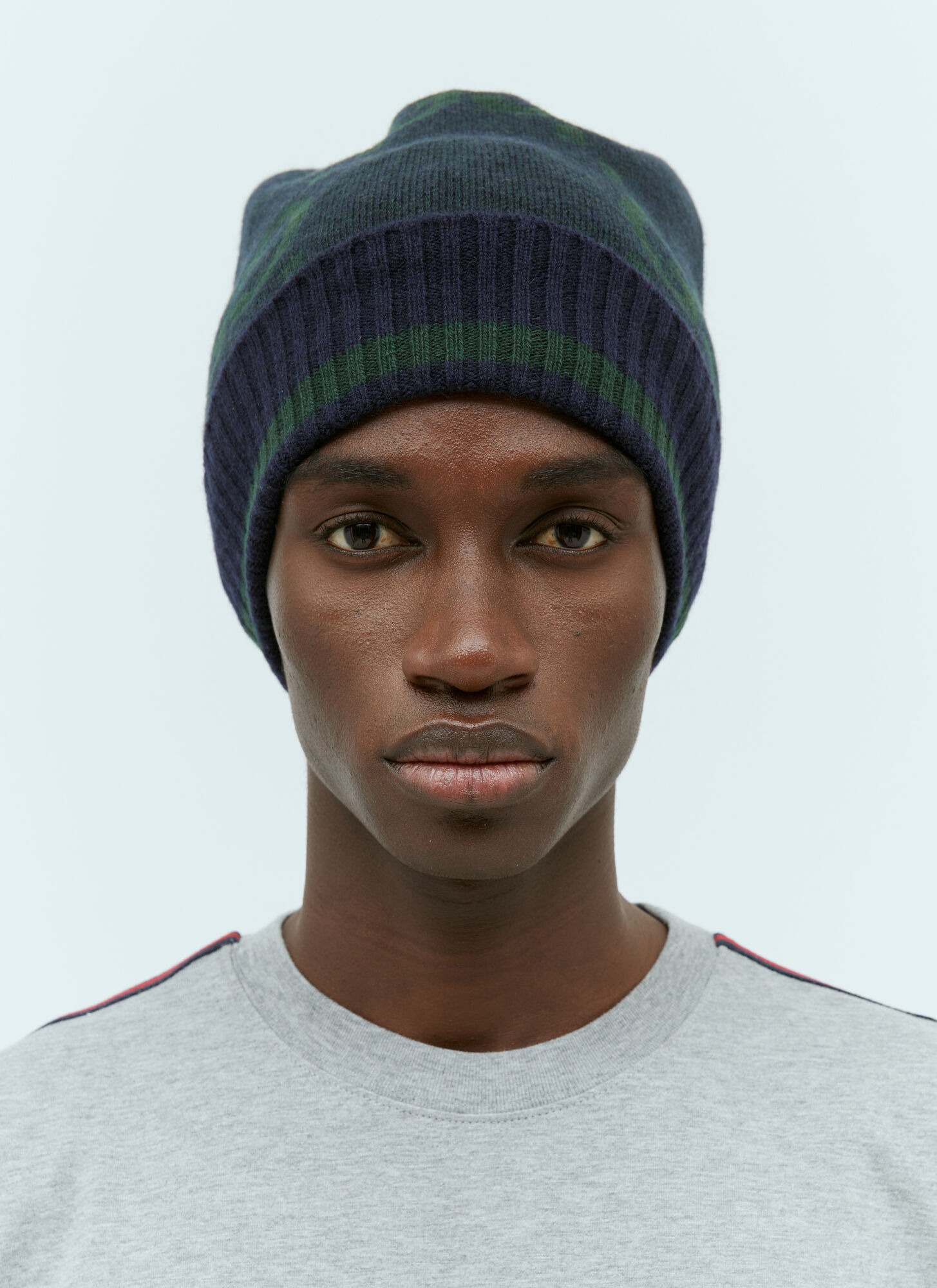 Gucci Gg Cashmere Jacquard Beanie Hat In Navy