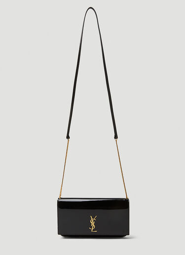 Saint Laurent Logo Plaque Patent Shoulder Bag Black sla0248049
