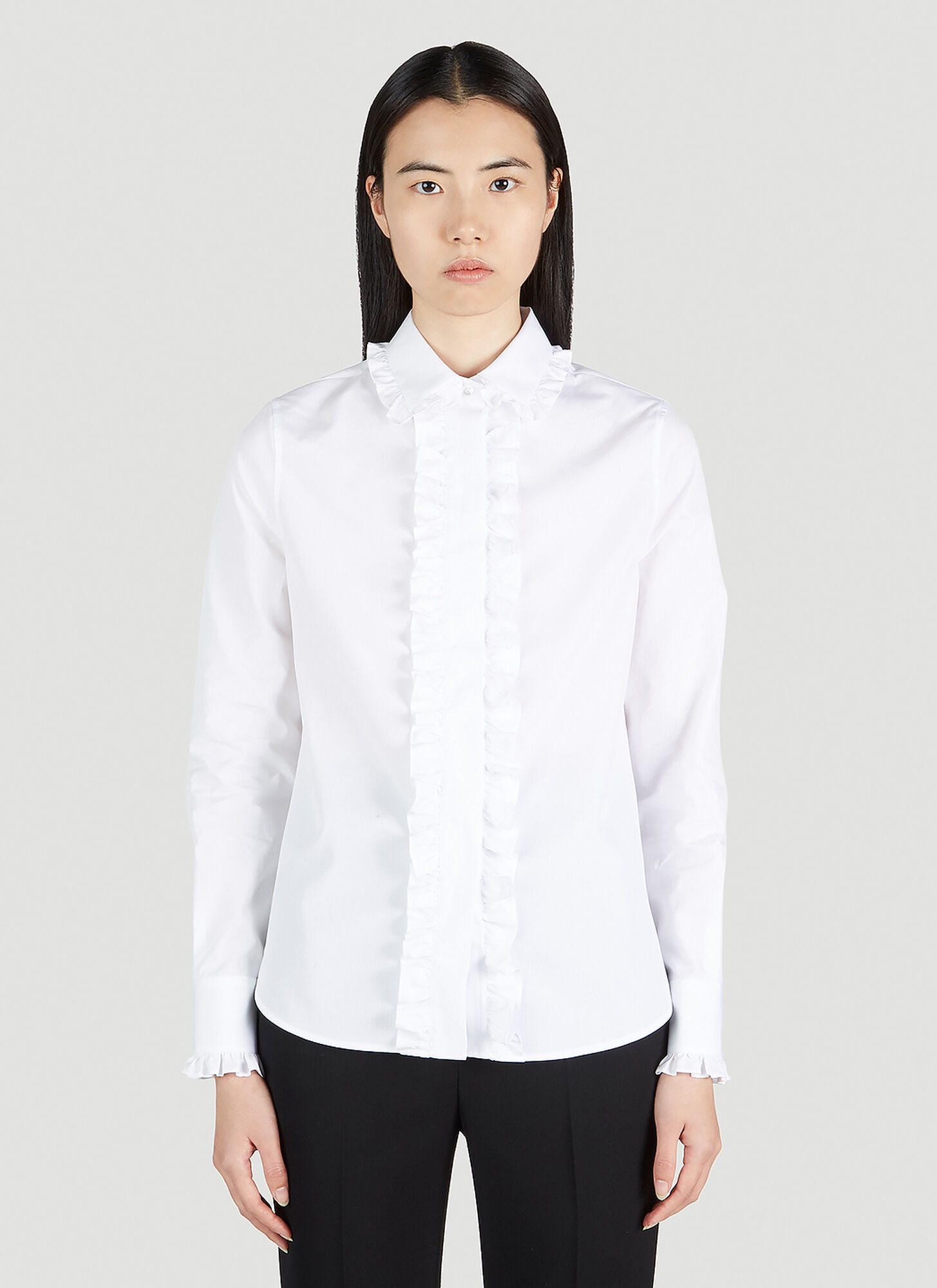 Shop Saint Laurent Ruffle Trim Shirt In White