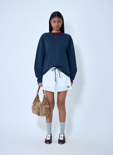 Miu Miu Cotton Jersey Sweatshirt with Logo Motif Blue miu0263060