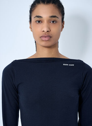 Miu Miu Logo Motif Wool Sweater Blue miu0260040