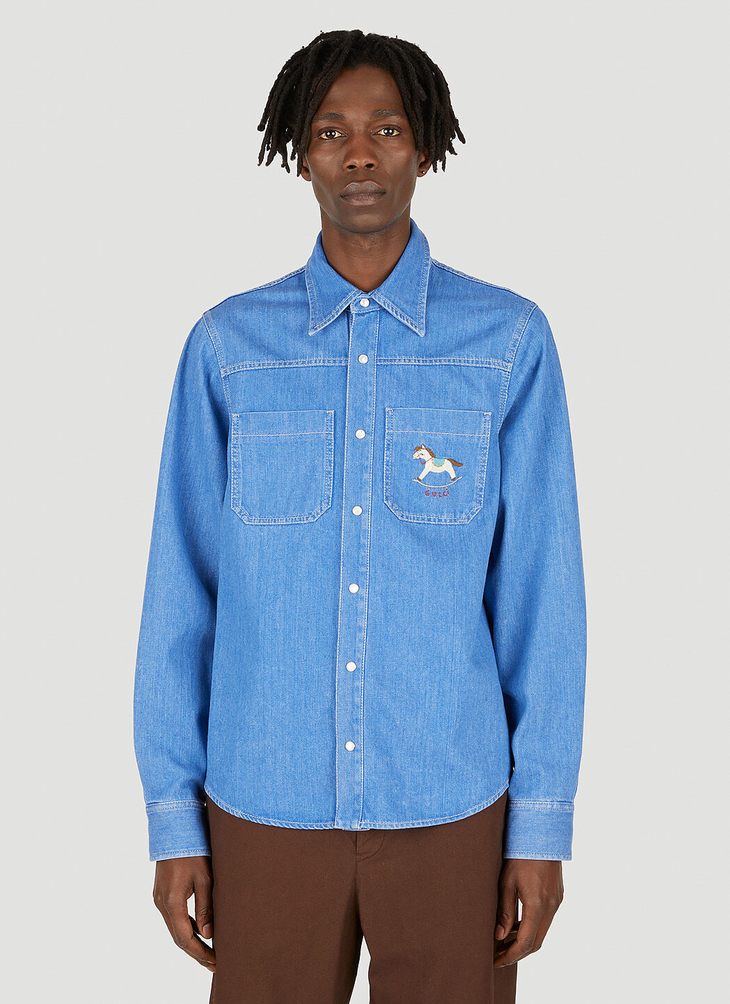 Gucci Men s Rocking Horse Denim Shirt in Denim LN CC