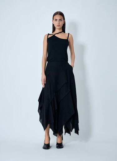 Yohji Yamamoto Gauzed Frilled Midi Skirt Black yoy0262021