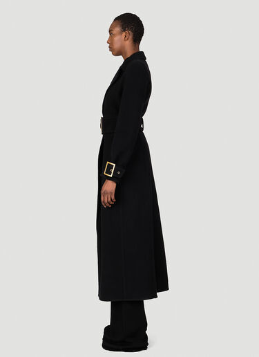 Balmain Belted Double-Breasted Wool Long Coat Black bln0253004