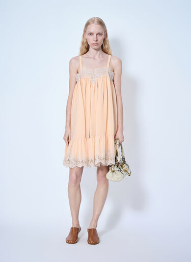 LN-CC® - Chloé: Thin-Strap Mini Dress In Silk Georgette & Lace - Orange Chloé Thin-Strap Mini Dress In Silk Georgette & Lace Orange chl0265005