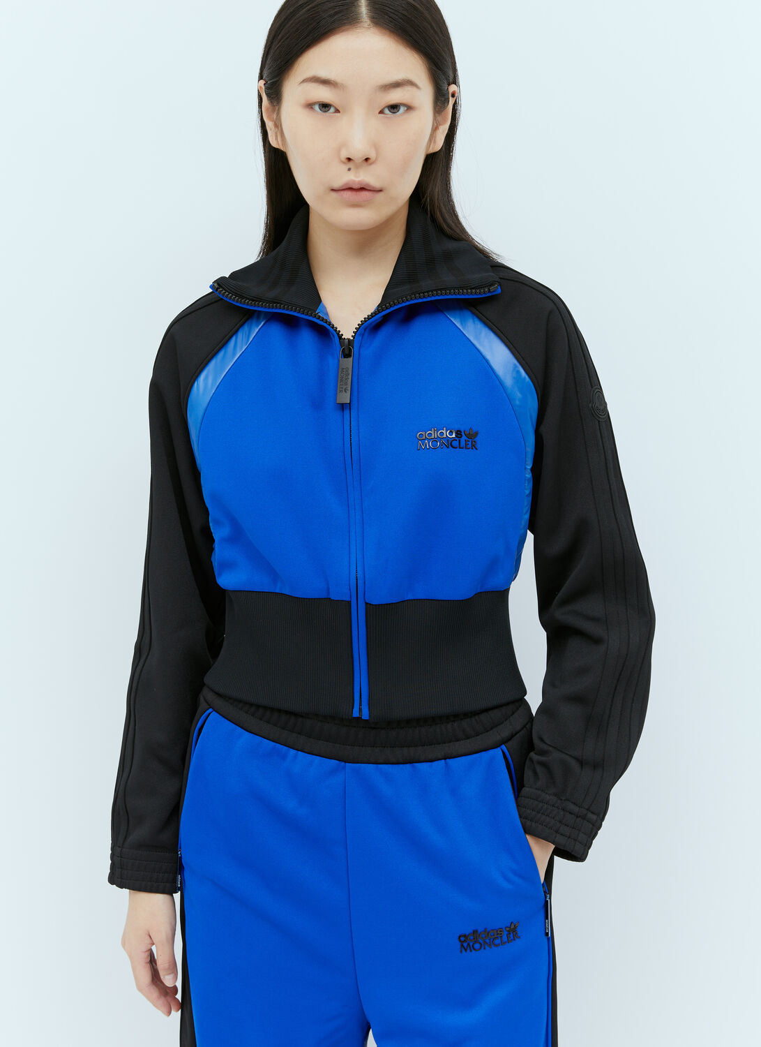 Shop Moncler X Adidas Originals Zip Up Cropped Sweatshirt In Blue