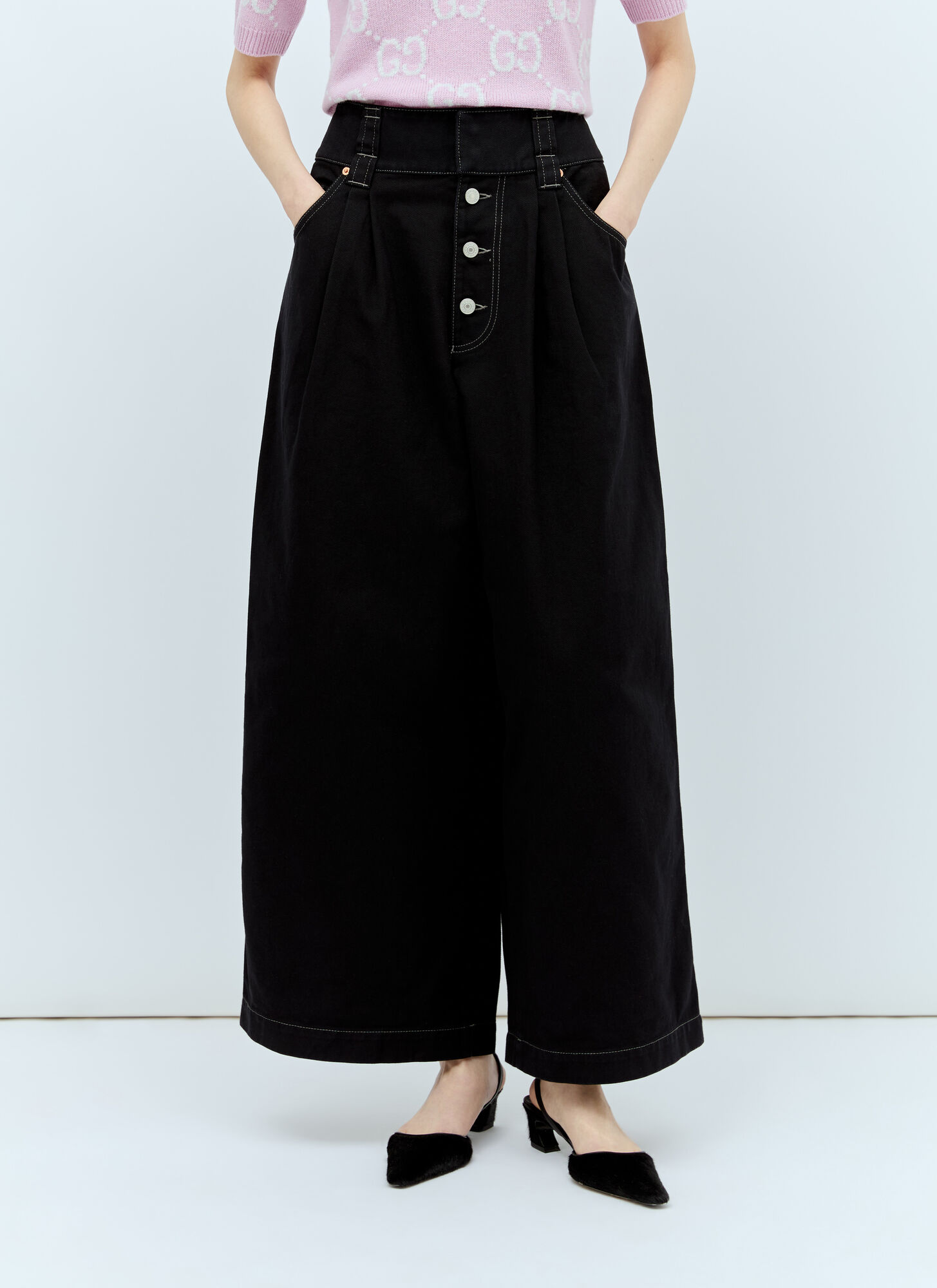 Shop Gucci Oversize Jeans In Black