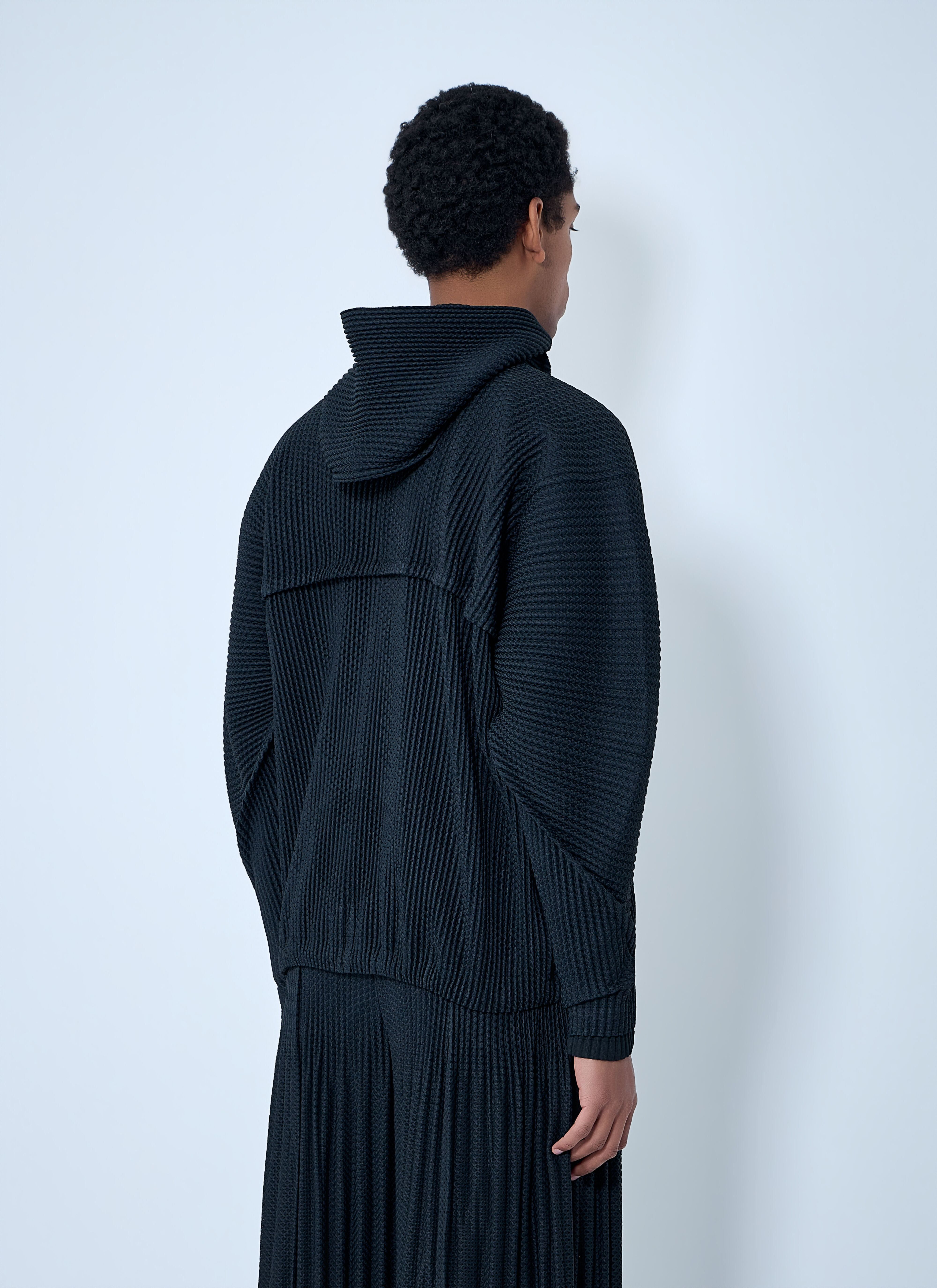 Homme Plissé Issey Miyake Men's' Pleated Zip-Up Hooded Sweater in