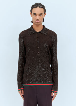 Gucci Sequin Polo Top Brown guc0158005