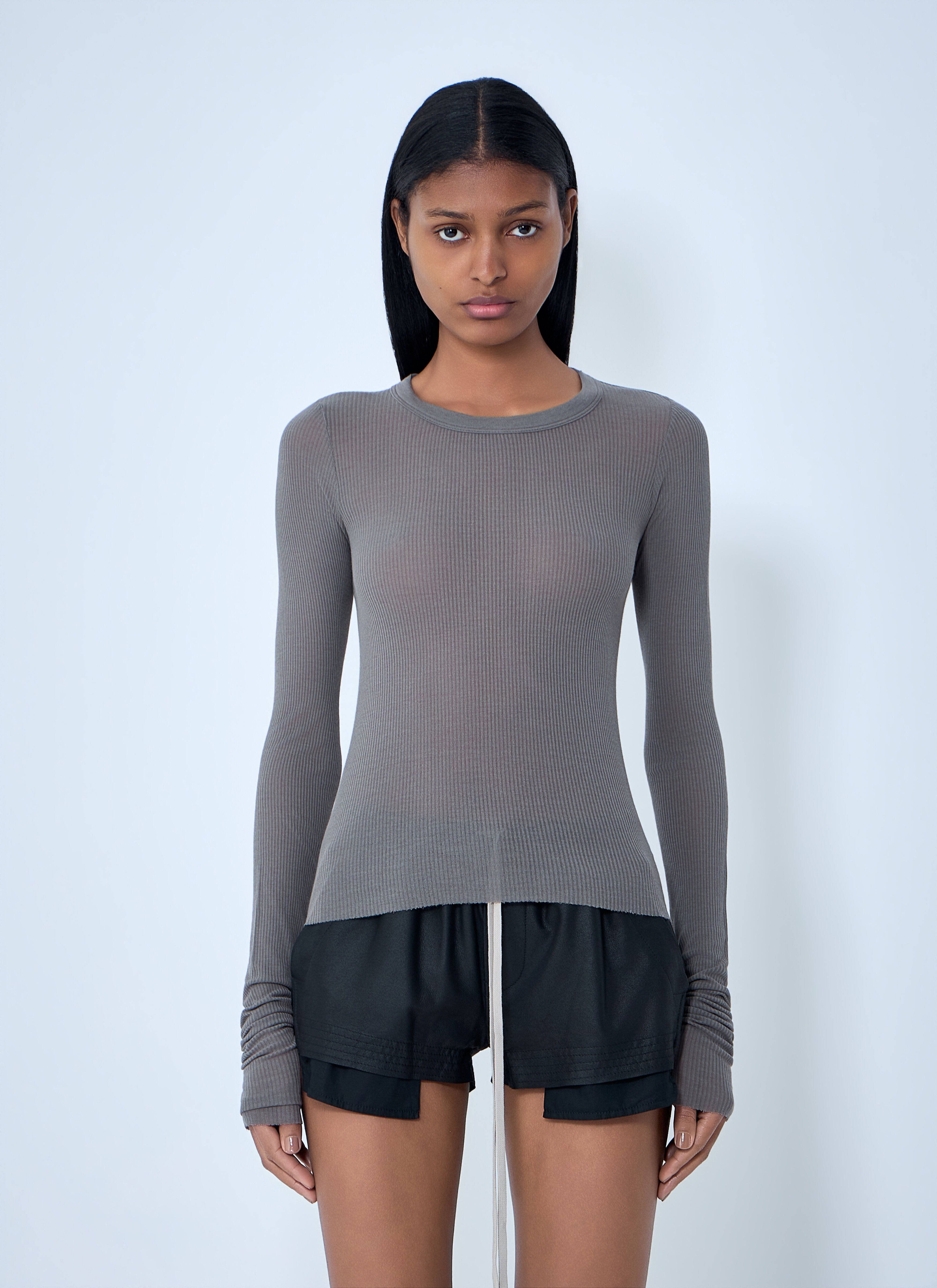 Rick Owens Women's' Ribbed Long Sleeve T-Shirt in Grey | LN-CC®