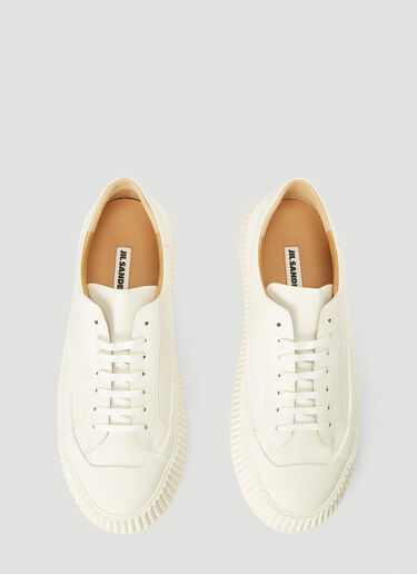 Jil Sander Ribbed-Sole Leather Sneakers White jil0143057
