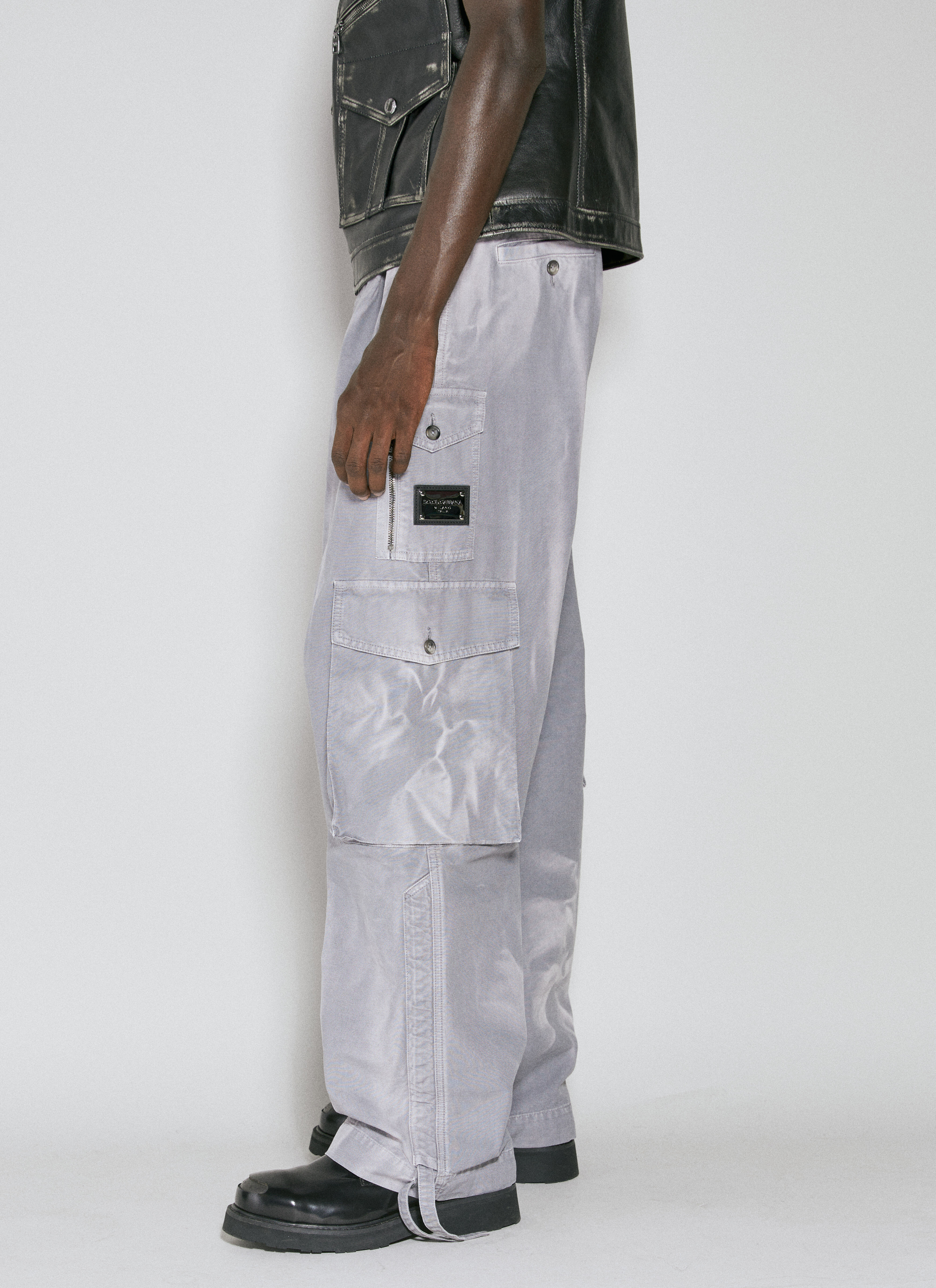 Dolce & Gabbana Garment-Dyed Canvas Cargo Pants Grey dol0156008