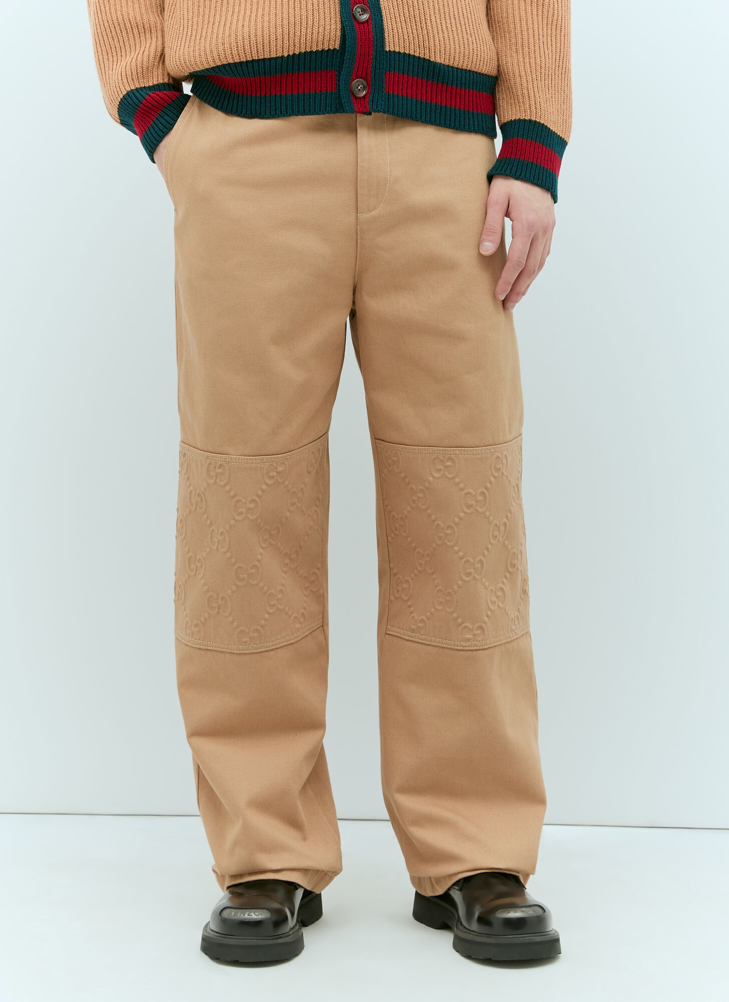 Shop Gucci Gg Knee-panel Pants In Beige
