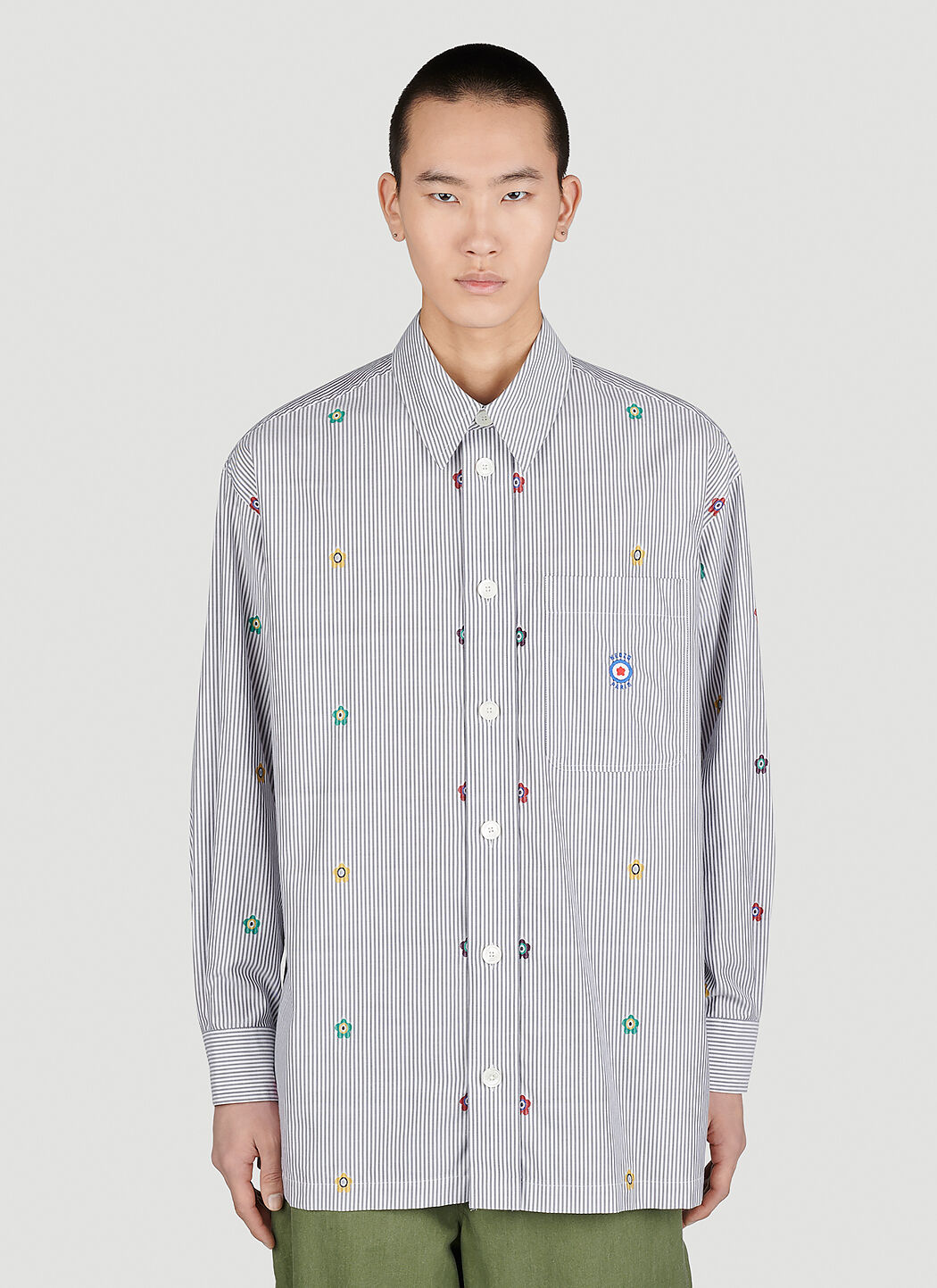 Kenzo Men's' Embroidered Oversized Striped Shirt in Grey | LN-CC®