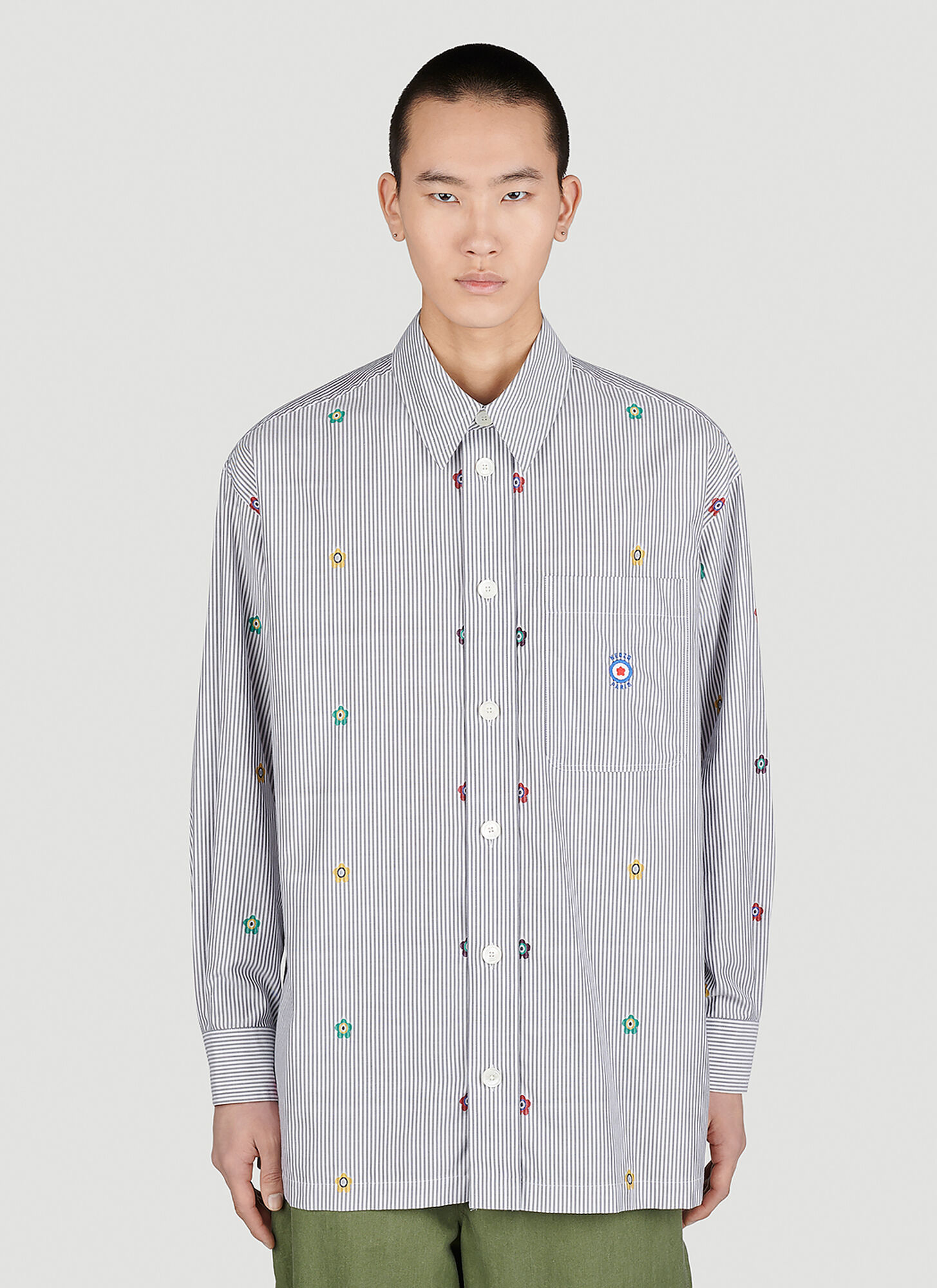 Kenzo Embroidered Oversized Striped Shirt In Grey