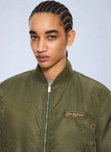 LN-CC® - Off-White: Off-White Embroidered Nylon Bomber Jacket - Beige Off-White Off-White Embroidered Nylon Bomber Jacket Beige ofw0264059