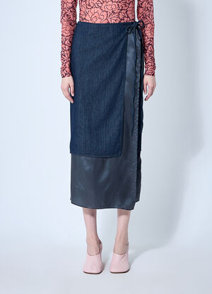 Jil Sander Denim And Satin Wrap Skirt Black jil0260004