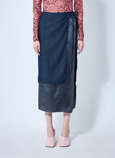Dries Van Noten Denim And Satin Wrap Skirt Navy dvn0260007