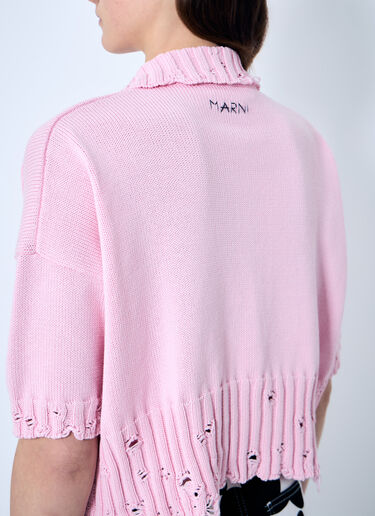 Marni Distressed Knit Polo Shirt Pink mni0259010