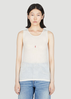 Saint Laurent Logo Embroidery Wool Tank Top Beige sla0253019