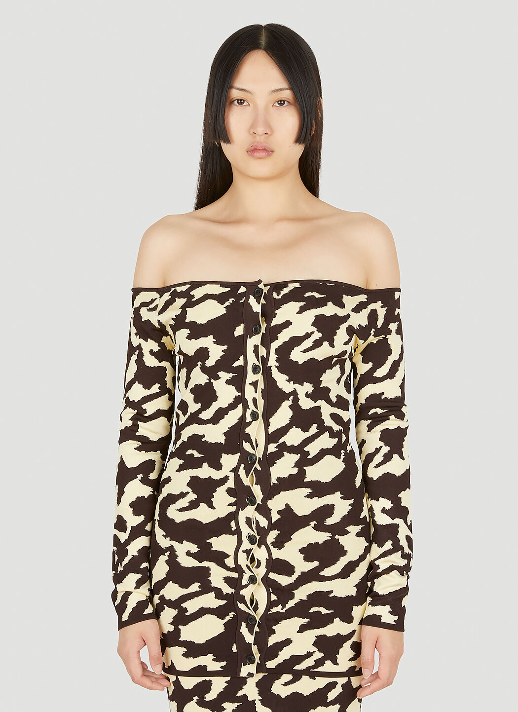 Nanushka Minna Off Shoulder Cardigan in Brown LN CC