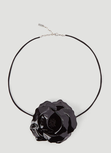 Saint Laurent Camellia Leather Necklace Black sla0244046