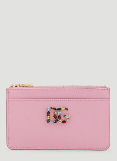 Dolce & Gabbana Rhinestone DG Zipped Card Holder Pink dol0247123