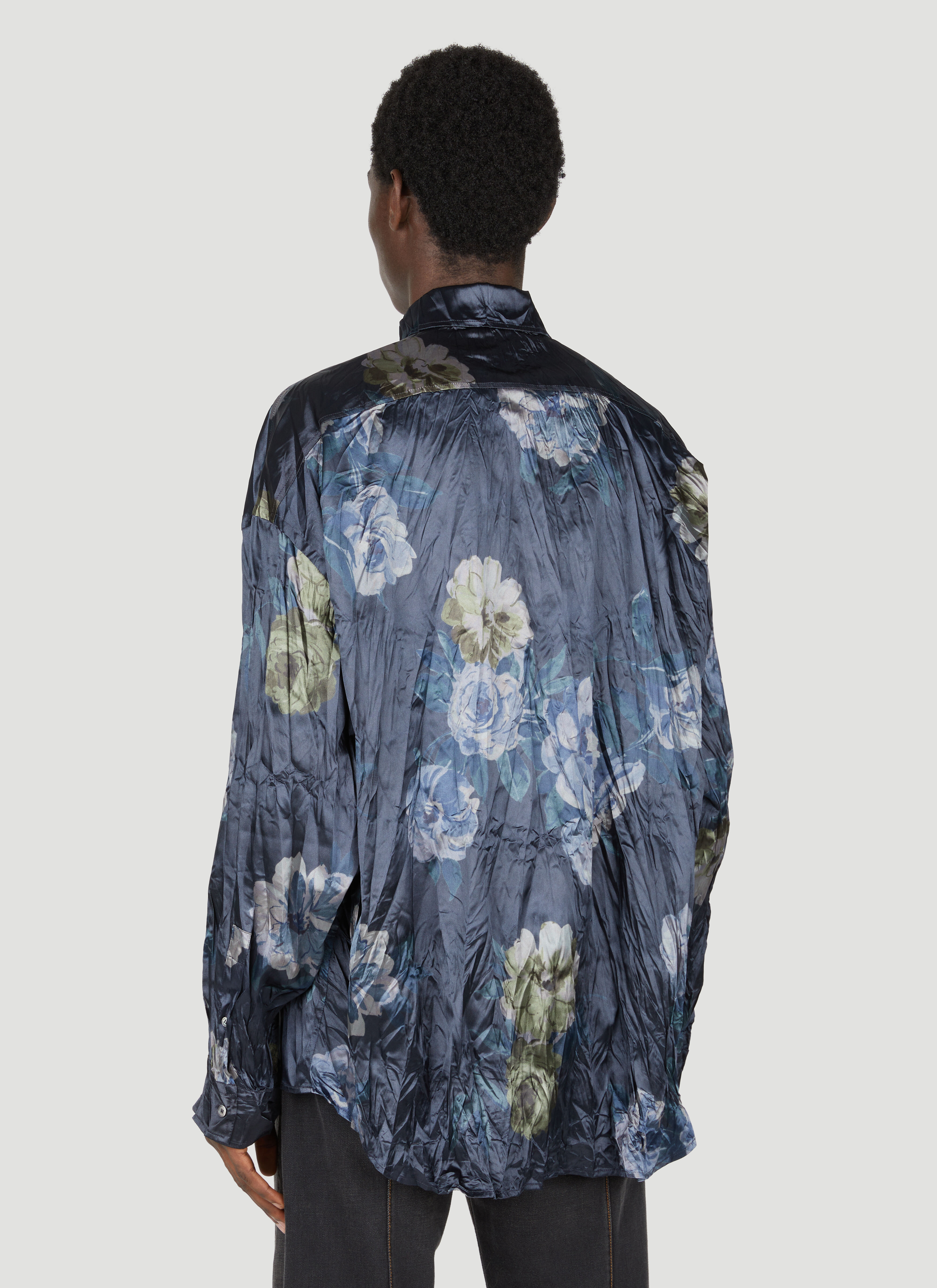 Acne Studios Men's' Crinkled Floral Shirt in Navy | LN-CC®