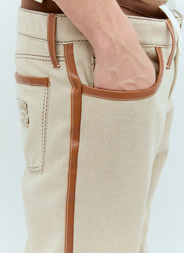 Miu Miu Leather Trim Canvas Pants Beige miu0156001