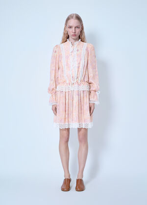 Chloé Puff-Sleeve Mini Dress In Silk Charmeuse & Lace Pink chl0265006