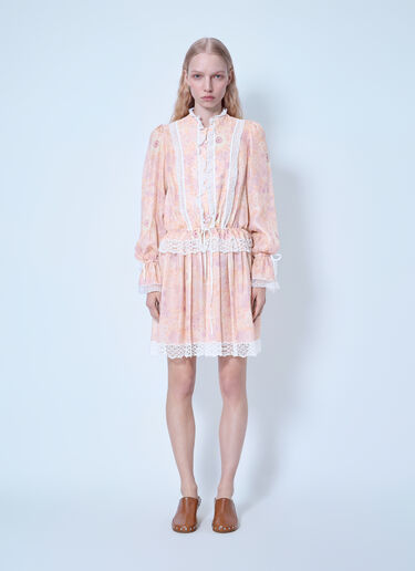 Chloé Puff-Sleeve Mini Dress In Silk Charmeuse & Lace Pink chl0265006