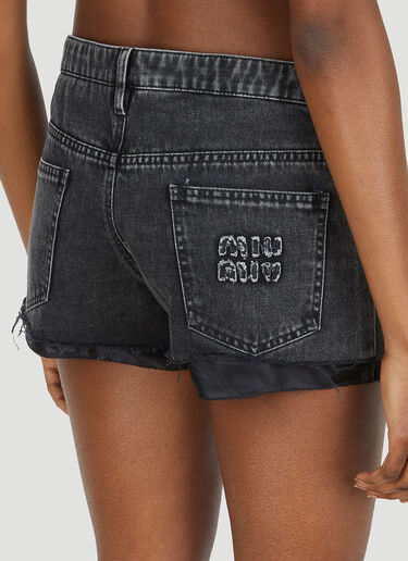 Miu Miu Logo Patch Denim Shorts Black miu0251010