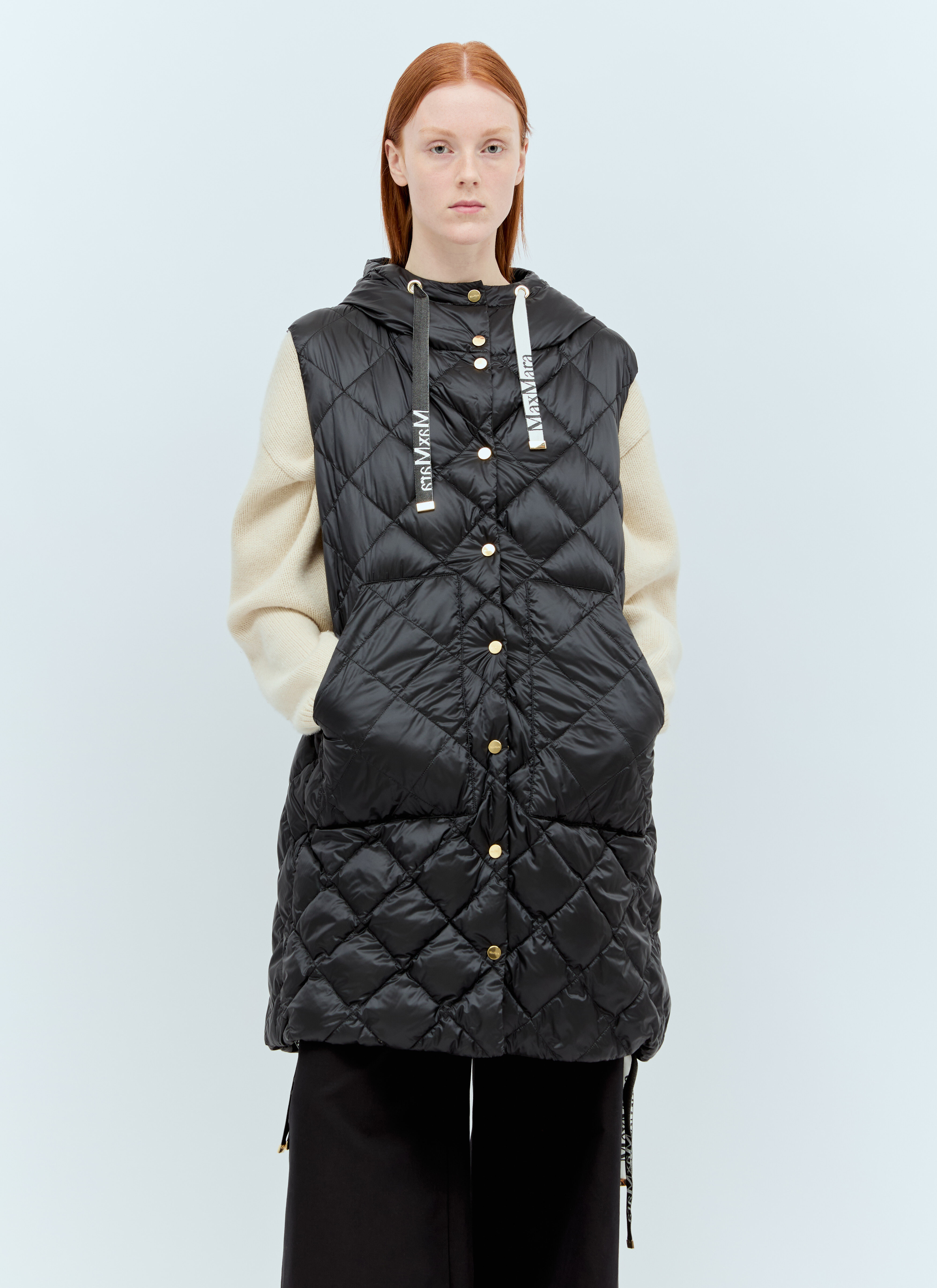 Max Mara Long Padded Gilet in Black fur Damen LN CC
