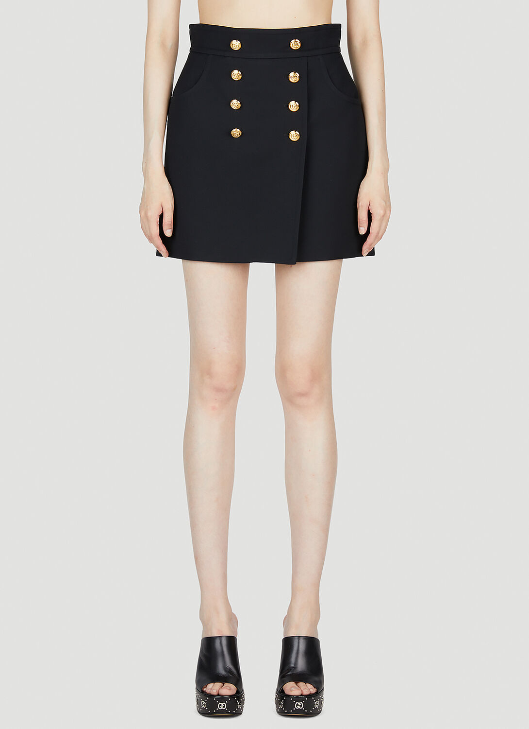 Shop Gucci Button Front Mini Skirt In Black